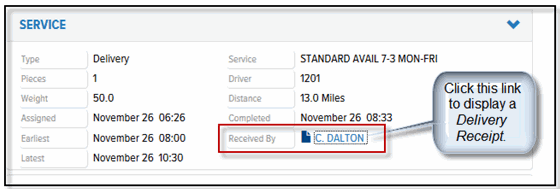 View a Delivery Receipt for a Completed Distribution Order